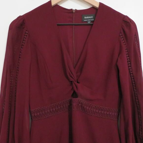 Bardot Womens Sz 4 Burgundy Luella Lace Trim Short Fit & Flare Mini Dress - Picture 3 of 8